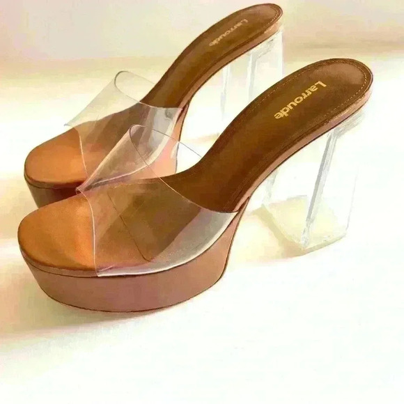 NEW! Larroudé Dolly Lucite Vinyl Platform Mules - Picture 3 of 9